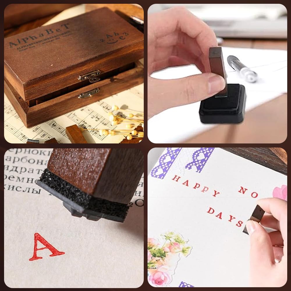 Tampons Lettres Alphabet Bois 84 Pièces - Kit Complet Avec Encreurs Pour Scrapbooking Et Artisanat