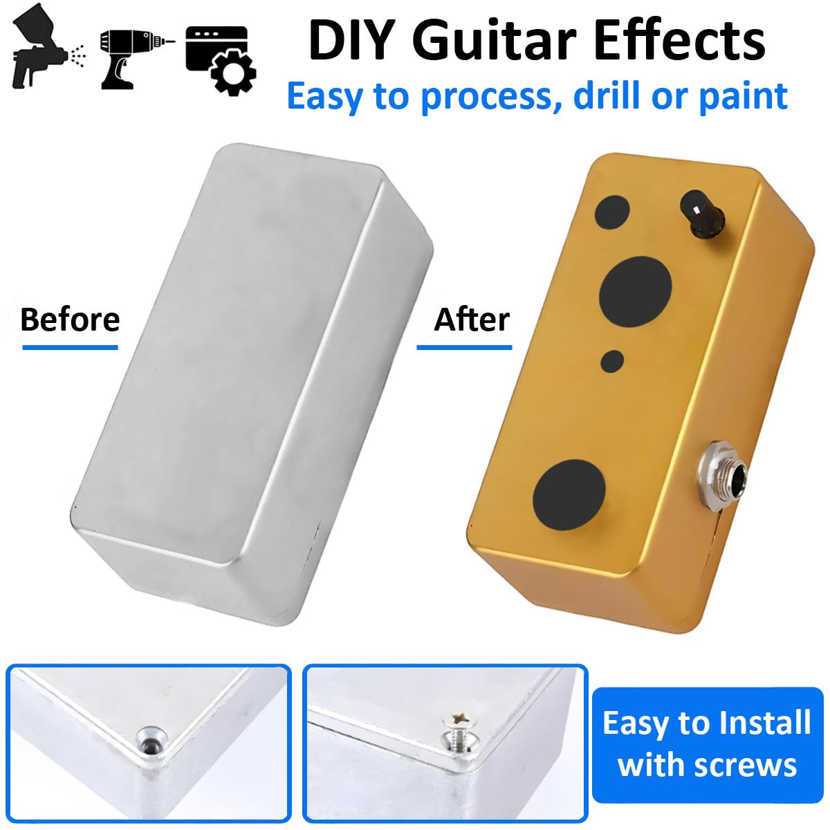 2 sztuki 1590 lb etui na gitarowy metalowe pudełko stomp aluminiowe projekty elektroniczny obudowa, obudowa, efekty, obudowa 50,5 mm x 50,5 mm x 31 mm