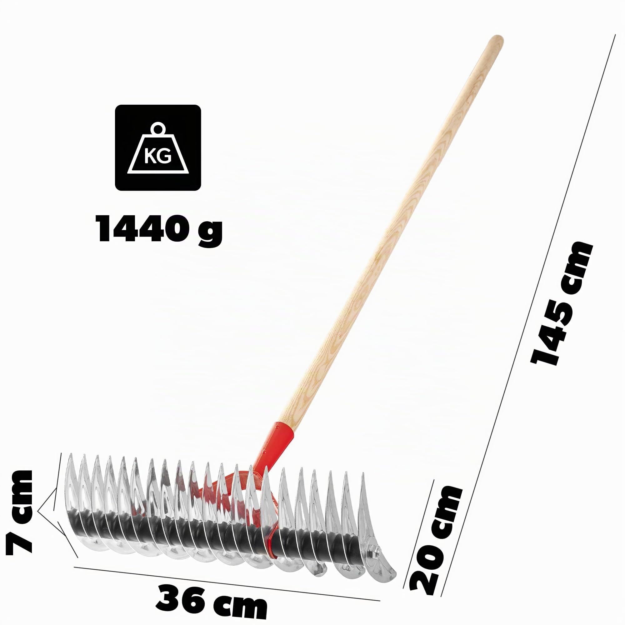 KADAX Aérateur de Gazon, scarificateur Manuel pour Jardin, pelouse, Mousse, Accessoires de Jardin en métal, râteau de Coupe, cultivateur, aérateur de Gazon, scarificateur (Double Face, avec Manche)