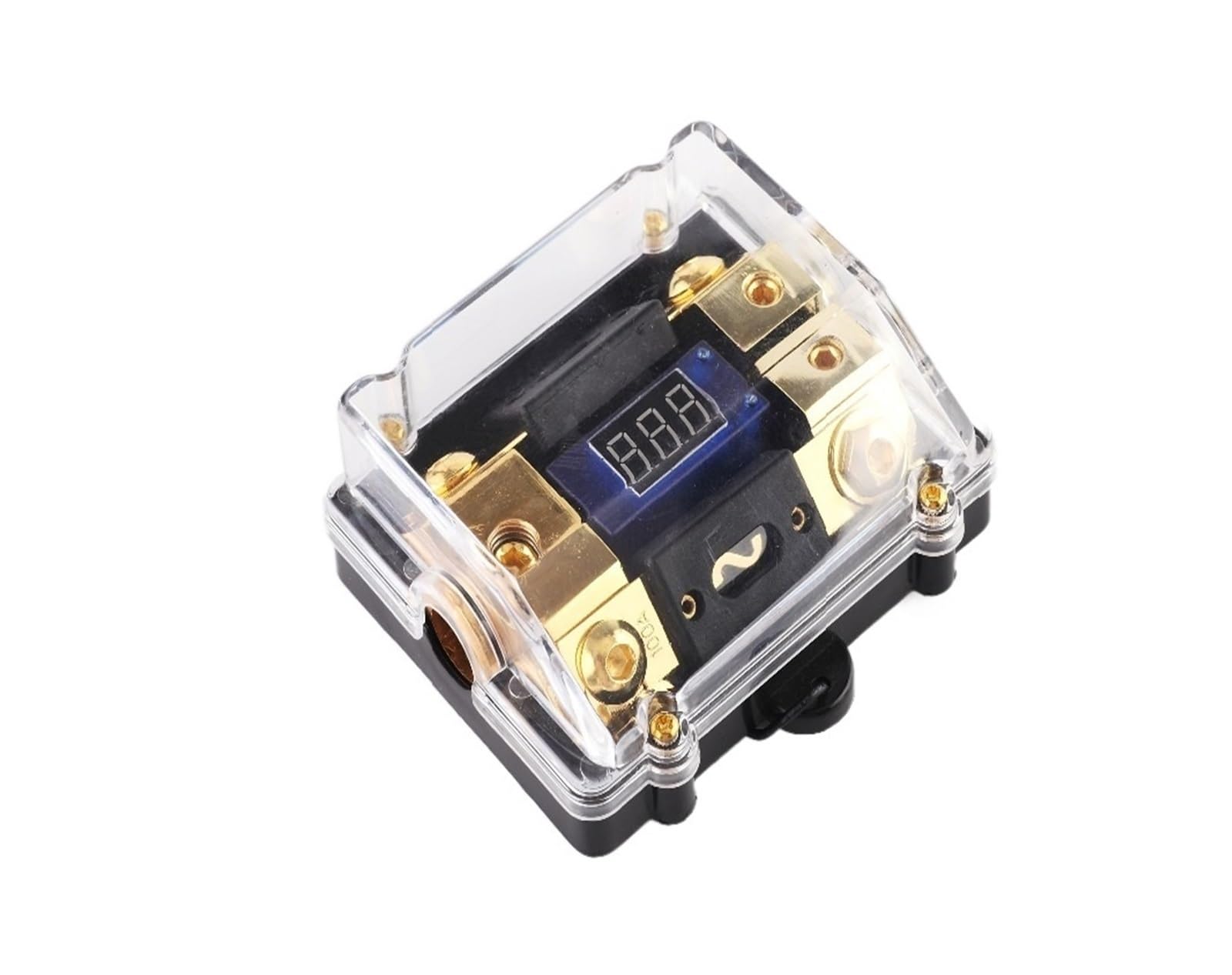 1 x uniwersalny samochodowy cyfrowy czerwony wskaźnik napięcia LED, wzmacniacz audio w 2 możliwościach, z 100 A, 150 A, skrzynka bezpiecznikowa (100 A)