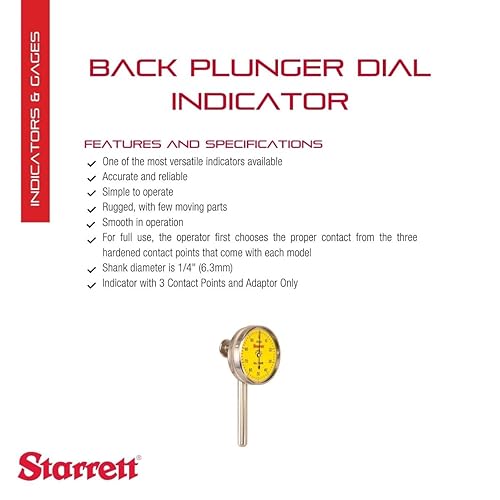 Miniatura 21 de Starrett serie 196 indicador de dial universal, contacto en el dorso, pulgada, Blanco, 1