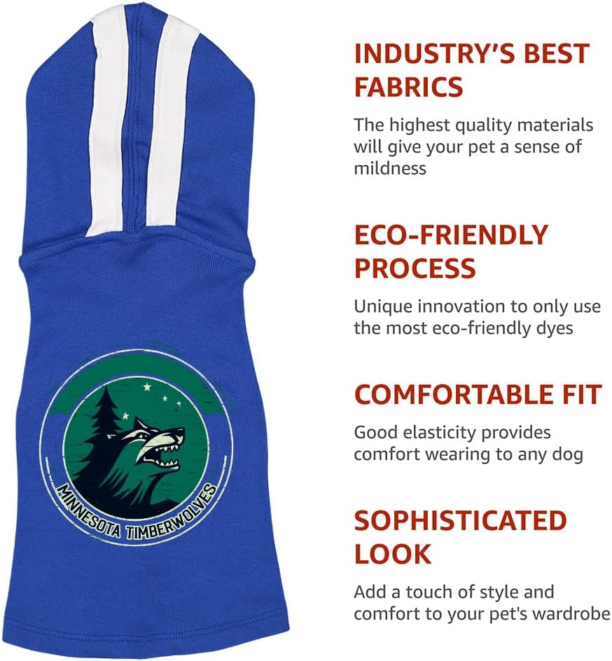 Wolf Graphic Dog Shirt with Hoodie - Unique Dog Hoodie - Basketball Dog Clothing - Royal White, S