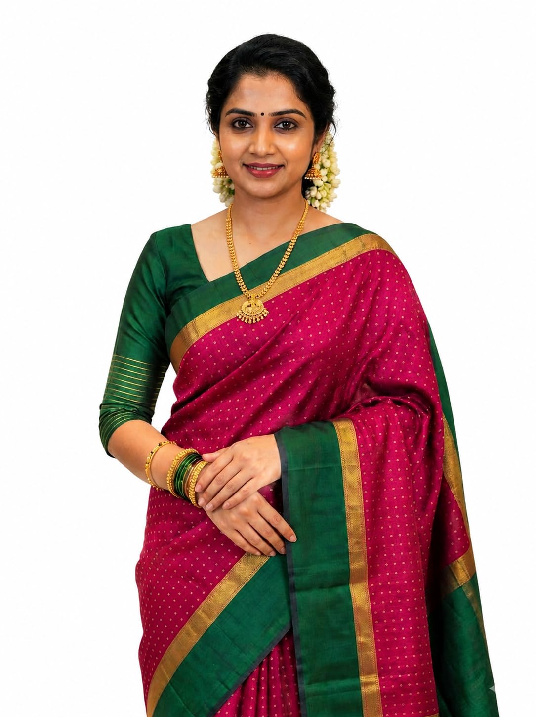 Women's Cotton Silk Saree with Floral Pattern, Contrast Unstitched Blouse Piece, Zari Border & Tassels | Banarasi Style Traditional Ethnic Saree for Wedding, Festival, Party & Office Wear-image-33