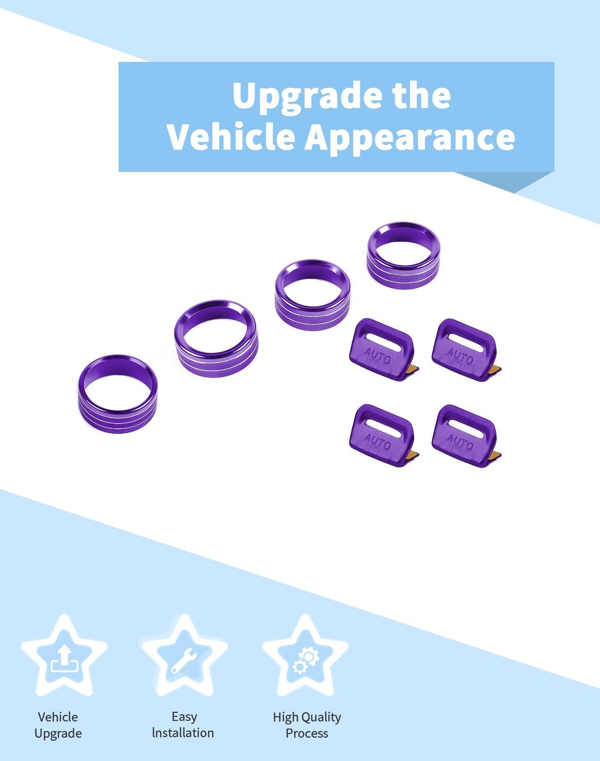 Voodonala JL 8PCS Metal Window Switch Knob Cover, Air Conditioner Headlight Volume Radio Switch Button Trim Compatible with Jeep Wrangler JL JLU & Gladiator JT 2018-2025, Purple