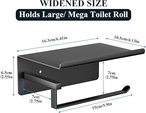 Miniatura 6 de Soporte adhesivo para papel higiénico, soporte para rollo de papel higiénico montado en la pared con estante para teléfono, soporte para rollo de
