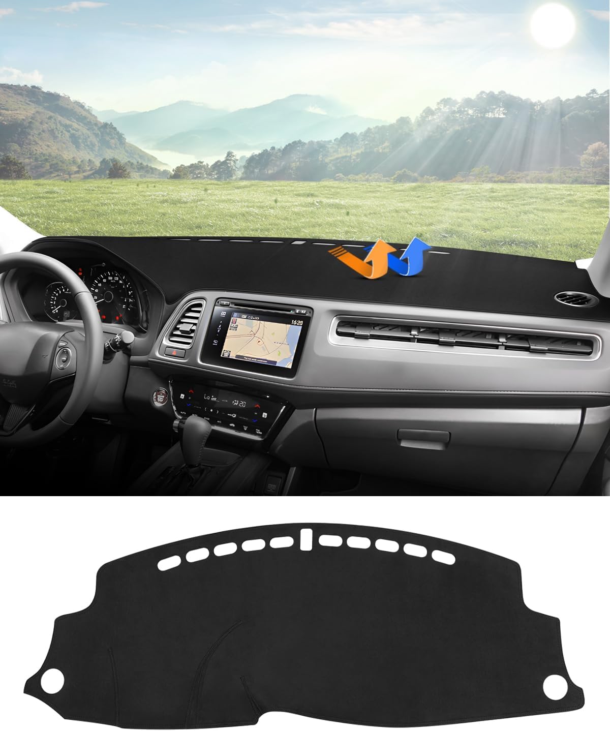 Dashboard Cover Mat for 2016-2021 2022 Honda HR-V HRV Accessories Dash Cover Flannel Dash Mat Sunshade Glare UV Rays Protector