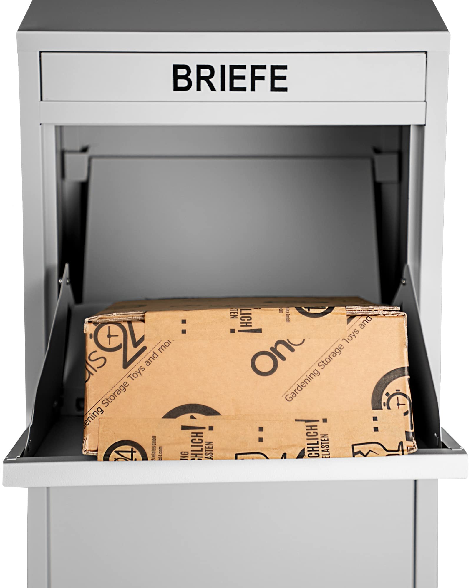 Ondis24 Korona Paketbox Postbox für Pakete, Päckchen, Warensendungen und Briefe mit Paketsafe (103 cm, Grau)