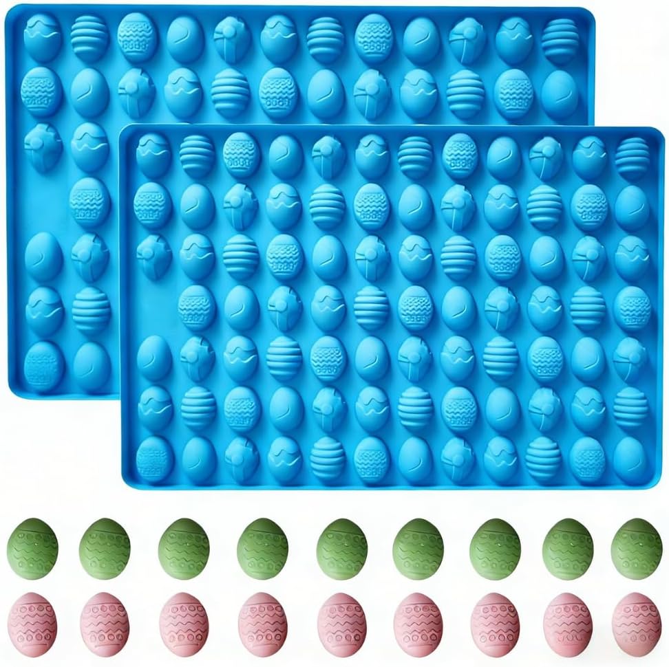 Easter Egg Moulds Silicone, 72-Cavity Egg Shaped Silicone Molds, Easter Chocolate Moulds,Mini Gummy Mold for Candy Cookies Jelly Pet Treats Baking（1 Piece）