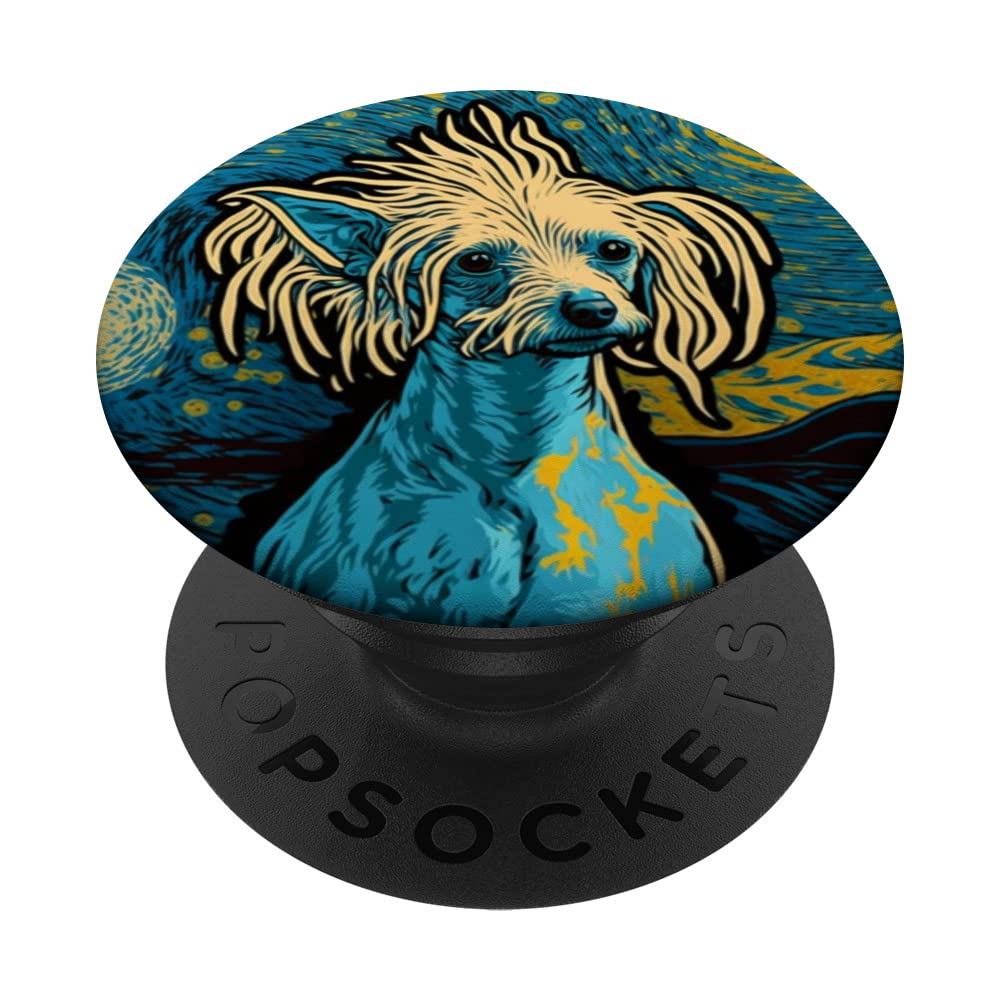 Chinese Crested Starry Night Painting Dog Mom Dad Popsockets