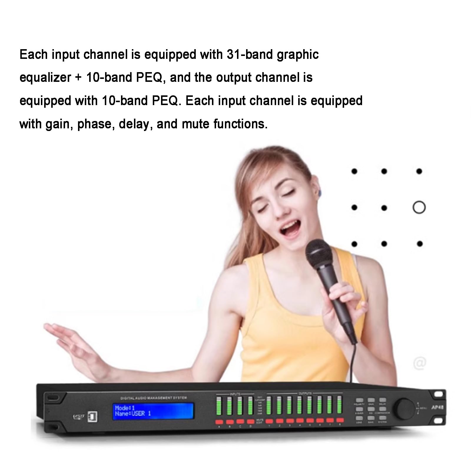 Processore Audio Digitale Professionale, Crossover per Altoparlanti, Matrice all-in-One con Equalizzatore, Mixer, Processore di Effetti E Delayer, Impostabile Tramite Interfaccia PC