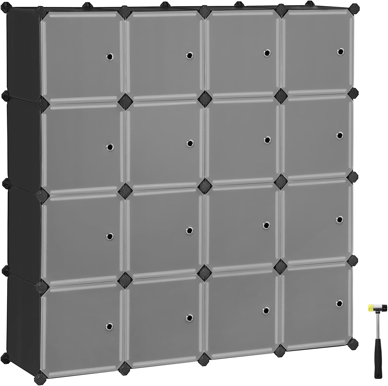 SONGMICS 16-Cube Storage Unit, Shoe Rack, Stackable Cubes, Plastic Closet Cabinet, Wardrobe, with Doors, for Bedroom, Office, Easy to Assemble, Black and White LPC44HS
