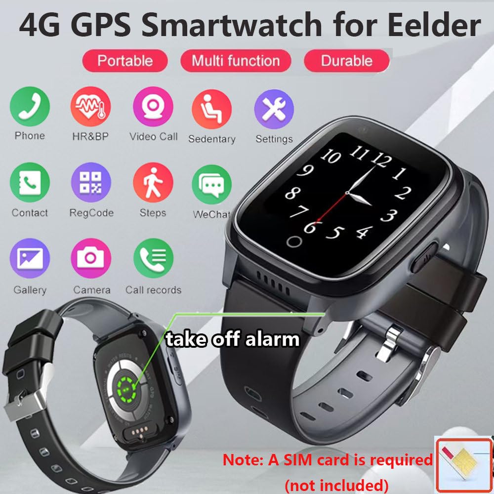 Smartwatch Per Anziani Con Rilevamento Cadute, Dispositivi Di Avviso Di Caduta, Localizzatore Gps, Localizzatore Gps, Cardiofrequenzimetro, Chiamate Bidirezionali, Regali Per La Tua Famiglia