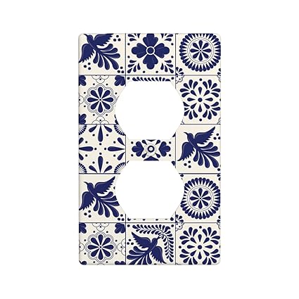 Mexican Talavera Tile Outlet Covers Duplex Wall Plate 1-Gang,Decorative Electrical Outlet Plate Covers Receptacle Outlet Cover 4.50