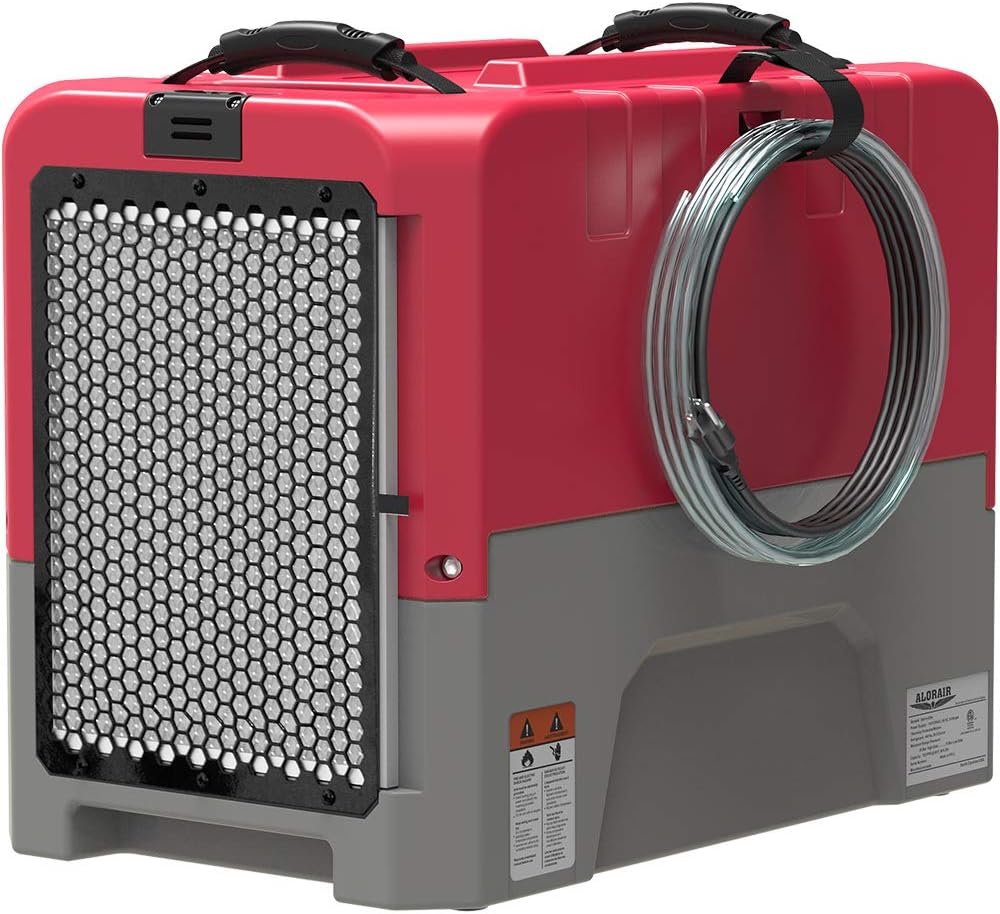 LGR Commercial Dehumidifier with Pump Drain Hose, 180 Pint Large Capacity Crawl Space Dehumidifier for Water Damage Restoration, Basements Warehouse & Job Sites, 5 Years Limited Warranty, Red