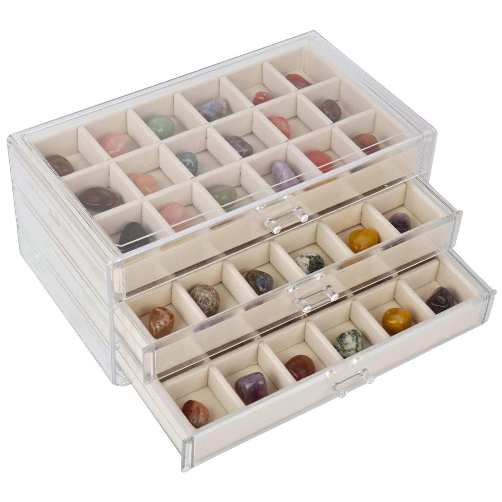 Boîte de rangement en cristal Rock beige 54 compartiments pour collectionneur
