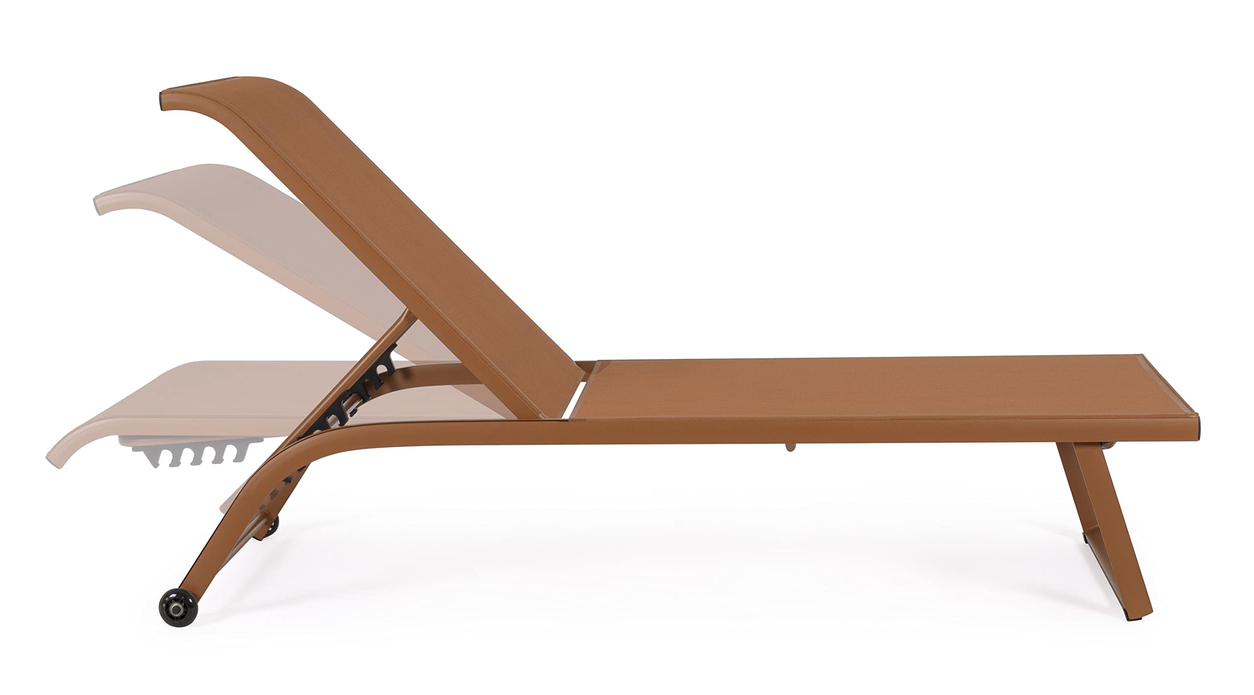 Lettino Prendisole In Alluminio Verniciato,Da Esterno, Con ruote, Rivestito In Texilene, Schienale Reclinabile 4 Posizioni 70 x 182 x 34 cm Per Giardino E Piscina (Arancio)