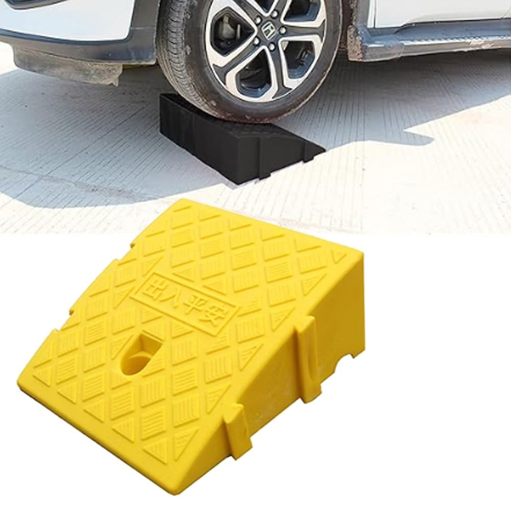 Rampe De Trottoir Rampes De Seuil en Plastique 7-19cm Hauteur Rampe De Bordure Portable Légère pour Voiture Moto Fauteuil Roulant, Noir/Jaune(Yellow,25 * 45 * 19cm/10 * 18 * 8in)