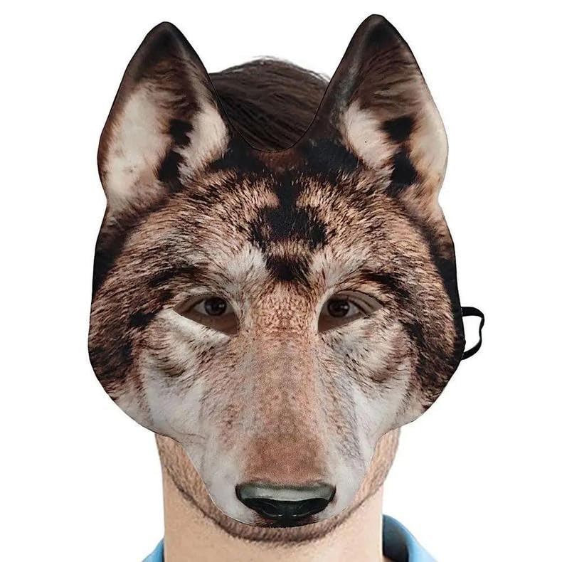 1Pcs Wolf Mask Halloween Half Face Wolf Mask Masquerade Mask for Halloween Christmas Carnival Cosplay Costume Accessories (Brown)