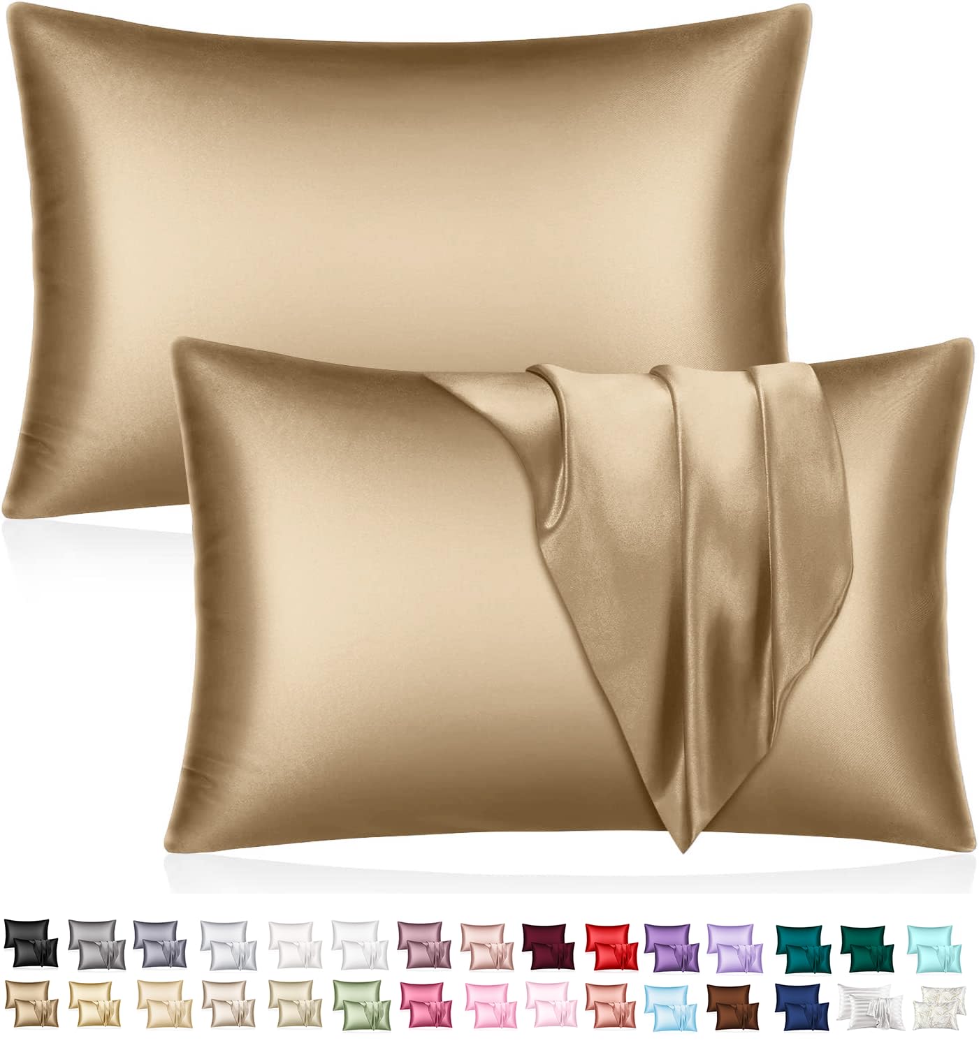 Sanoor Mulberry Satin Silk Pillowcase for Hair and Skin - Soft Breathable Smooth Both Sided Silk Pillow Cover Pair - Standard Size 50x75cm, 2pc (Apricot, Standard)