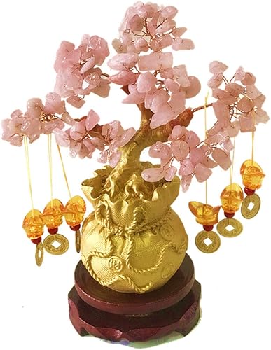 Feng Shui Citrino Árbol del dinero y árbol de citrino, árbol de cristal de grifoárbol de cristal de la fortuna del dragón chinoárbol de regalo (rosa)