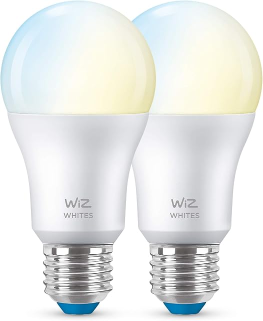 WiZ Tunable White [E27 Edison Screw] Smart Connected WiFi Frosted Light Bulb 2 Pack. 60W Warm to Cool White Light, App Control for Home Indoor Lighting, Livingroom, Bedroom