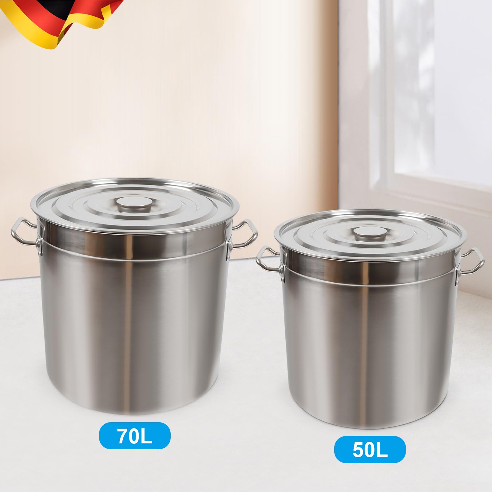 Suppentopf Große Kapazität Gastronomie Kochtopf mit Starken Griffen und Deckel Metalldeckel Edelstahl Kochtöpfe für Alle Herdarten Geeignet（Induktion, Gas, Glaskeramik) (70L)