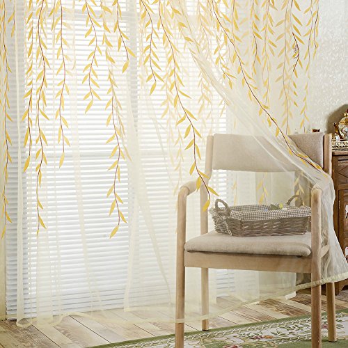 Norbi Willow Voile Tulle Room Window Curtain Sheer Voile Panel Drapes Curtain 39.4'' X 78.8" L (Yellow Willow 39.4'' X 78.8") #TOP2