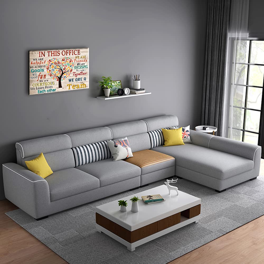 WHAOMIOT Inspirational Wall Art Poster - Positive Office Wall Decor Print Canvas In This Office We Are A Team Best Motivational Quotes Modern Office Decorations (24x16 Inch, Frameless)