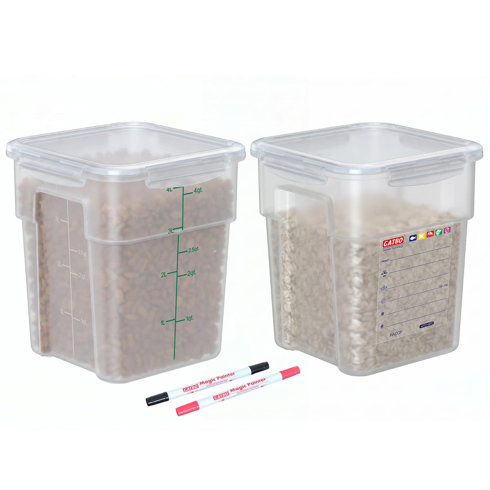 Gatbo Transparent 4L Commercial Food Storage Containers, Set Of 2 With Lids And Handle