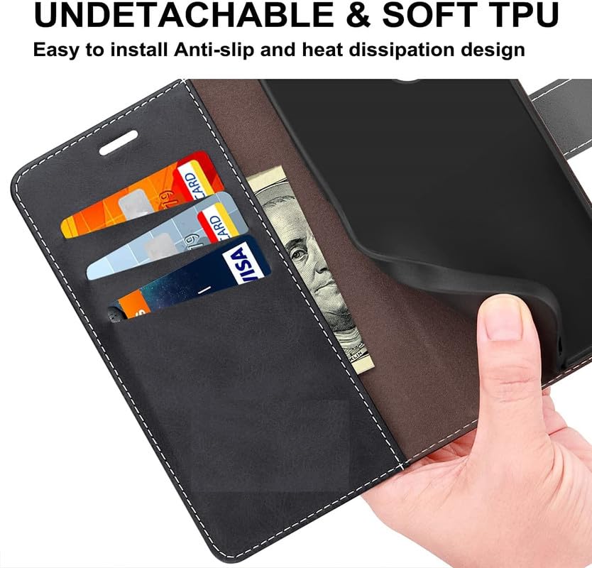 Image of ClickCase Trend Series for Motorola Moto G05 Leather Wallet Flip Case Magnetic Closure Flip Cover for Motorola Moto G05 (Grey Black)