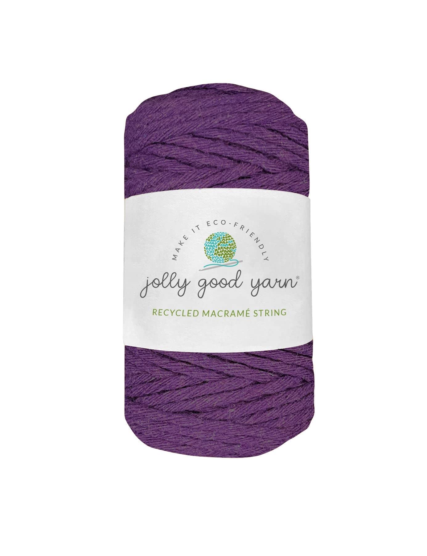 Jolly Good YarnEco-Friendly 3mm x 50m Langtree Purple Macramé String, Single-Twist of 12 Soft Recycled Cotton Threads for Crafts