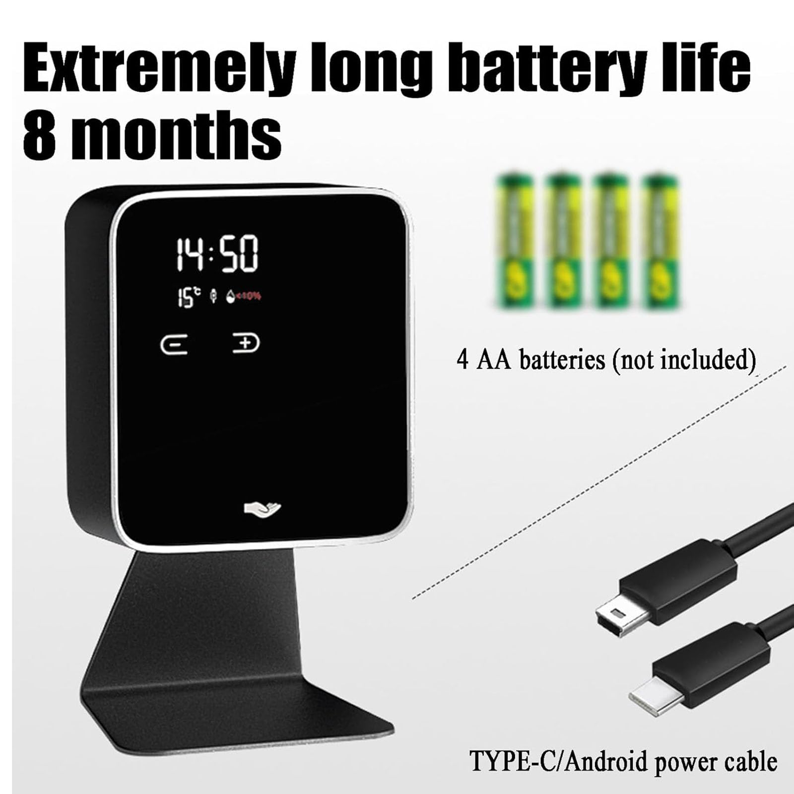 Automatyczny indukcyjny dozownik mydła 4 Cm, 5 regulowanych poziomów, elektryczny, bezdotykowy, z wyświetlaczem LED, 3 tryby dozowania, do łazienki, kuchni
