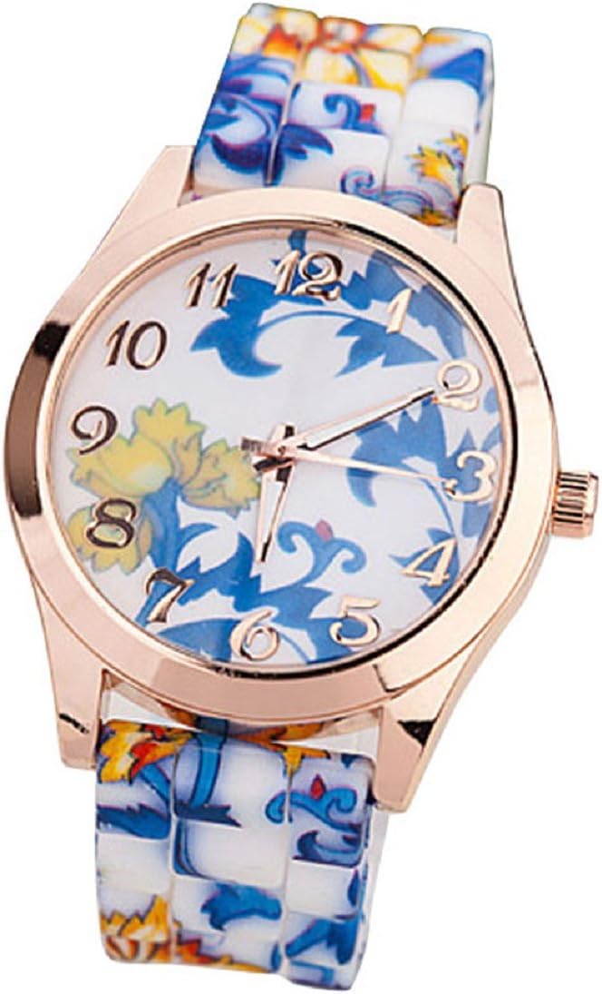 Sannysis(TM) 1PC Luxury Silicone Printed Flower Causal Quartz WristWatches (Blue)