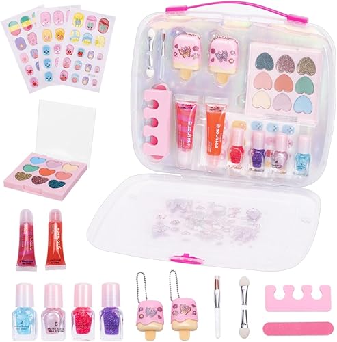 17 Pcs Kids Makeup Kit for Girls, Washable Girls Makeup Kit, Real Girls Makeup Pretend Play Kids Makeup Set for Little Girls Birthday Xmas Gift for