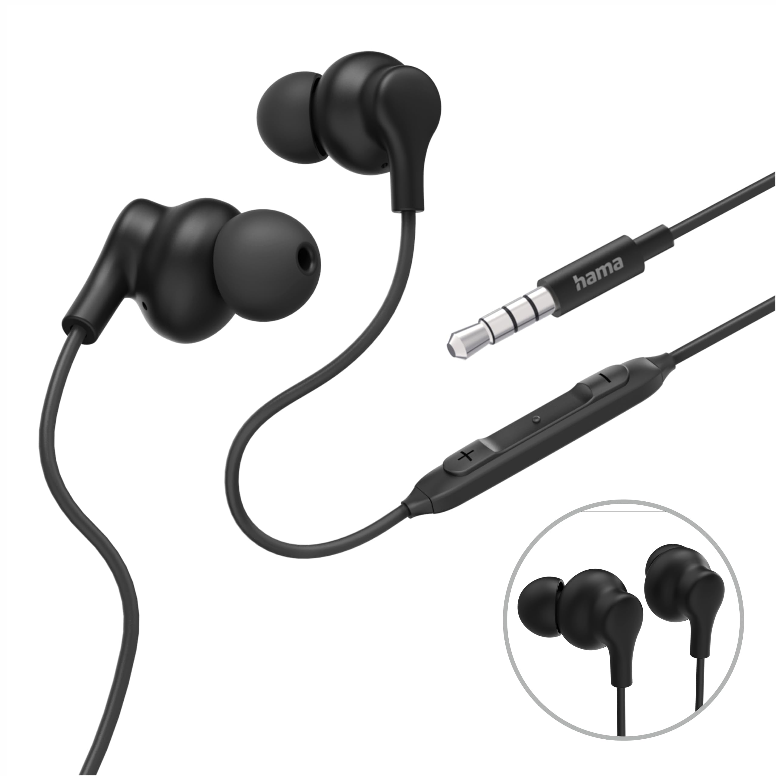 Hama Popply 3.5mm In-Ear Headphones with Microphone - Cable Kink Protection - Black
