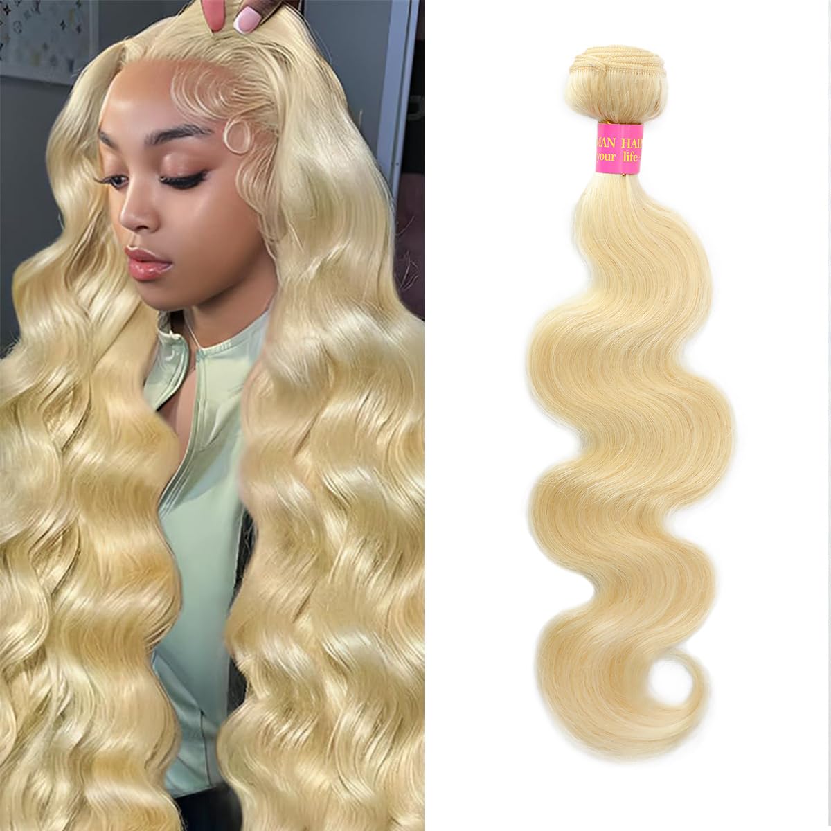 CFY 18 Inch Blonde Body Wave Human Hair Wig, 100% Unprocessed Brazilian Virgin Hair, 12A Grade, 180% Density, Tangle Free, Suitable for Special Occasions