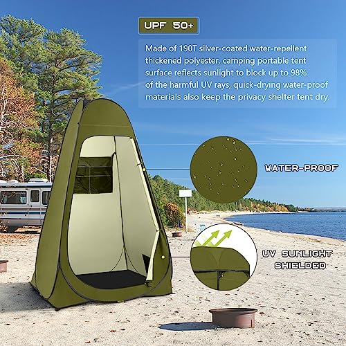 Image of BRIAN & DANY Pop Up Shower Tent, Portable Changing Tent with Rain Shelter & Windows, Privacy Tent for Camping, Toilet or Bathroom, UPF 50+ & Waterproof, 47.2 inch x 47.2 inch x 74.8 inch, Olive Green
