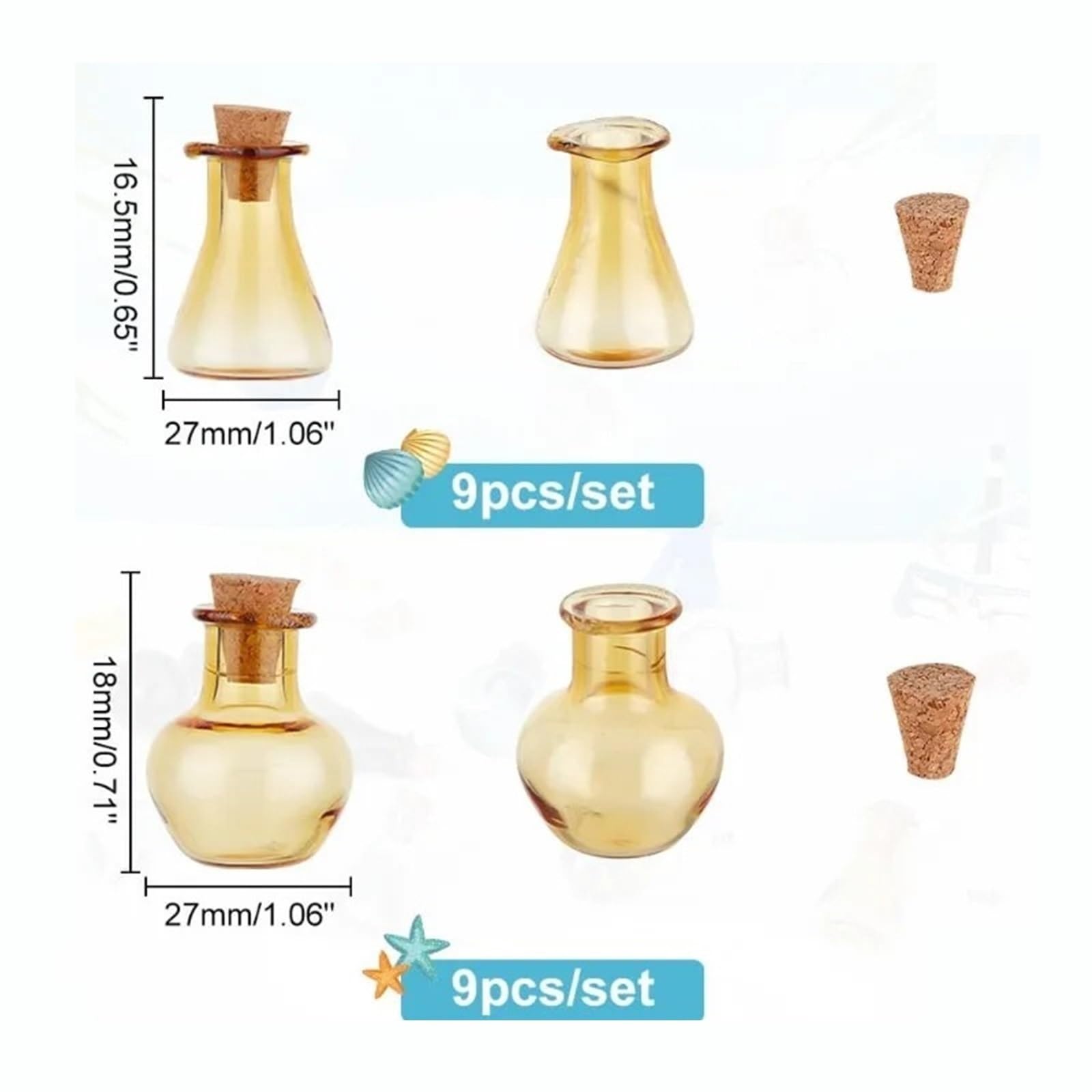 DIY Glasgefäß 18 Stück 27 mm kleine Glasflaschen, Höhe 16,5/18, Mini-Fläschchen mit Korken for Hochzeitsdekoration