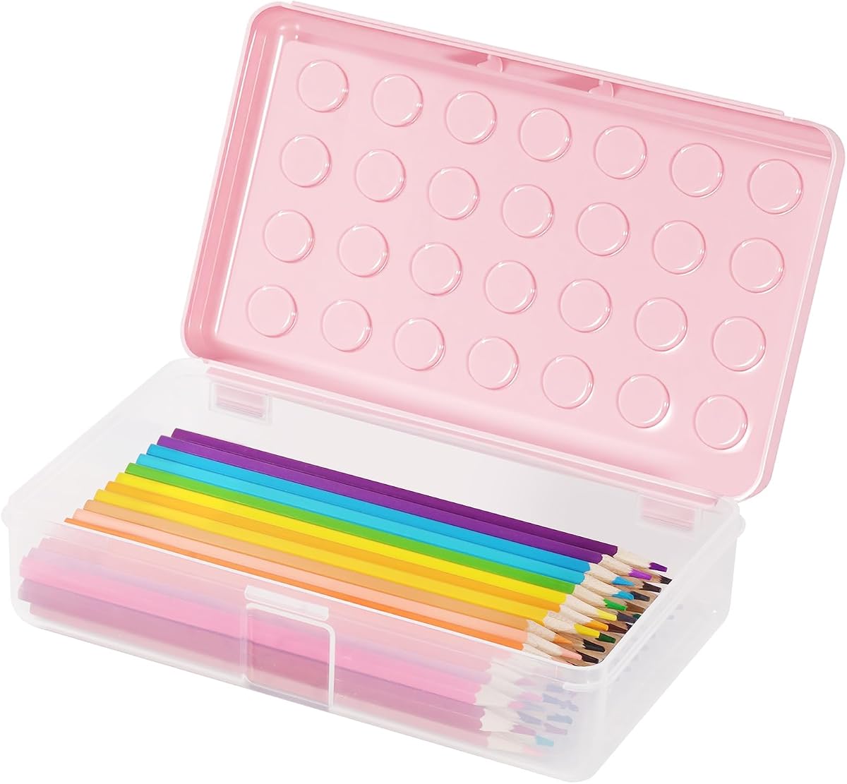 Plastic Pencil Box, Large Pencil Case, Clear Pencil Boxes | with Snap-tight Lid, Hard Crayon Box Storage Marker Organizer Containers for Boys Girls Adults School Office Supplies (Pink)