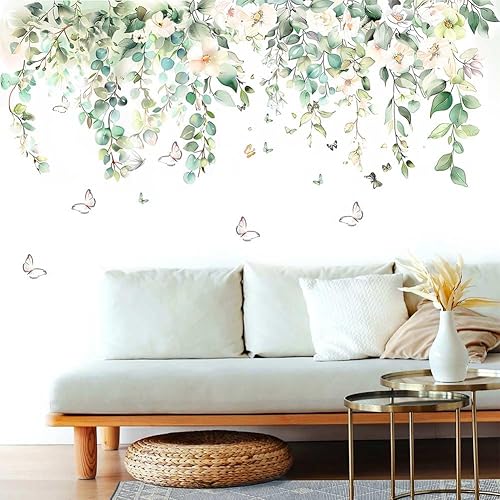 Miniatura 5 de Calcomanías de pared de flores de la naturaleza con enredaderas, diseño de vinilo para despegar y pegar, pegatinas de pared de flores de estilo