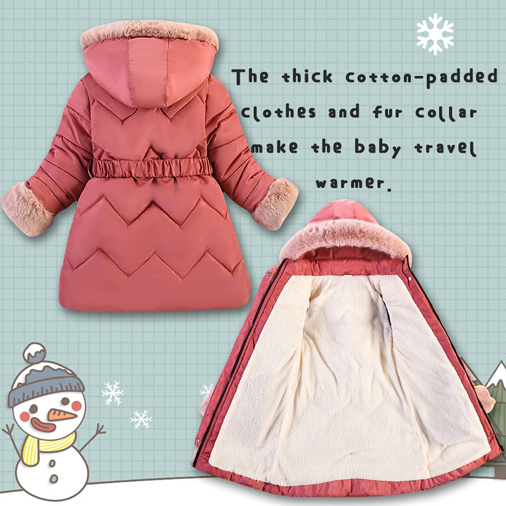 Cappotto invernale per bambini, caldo e caldo, giacca invernale per bambini, in cotone, per primavera, autunno e inverno, rosa scuro, 122 cm-128 cm