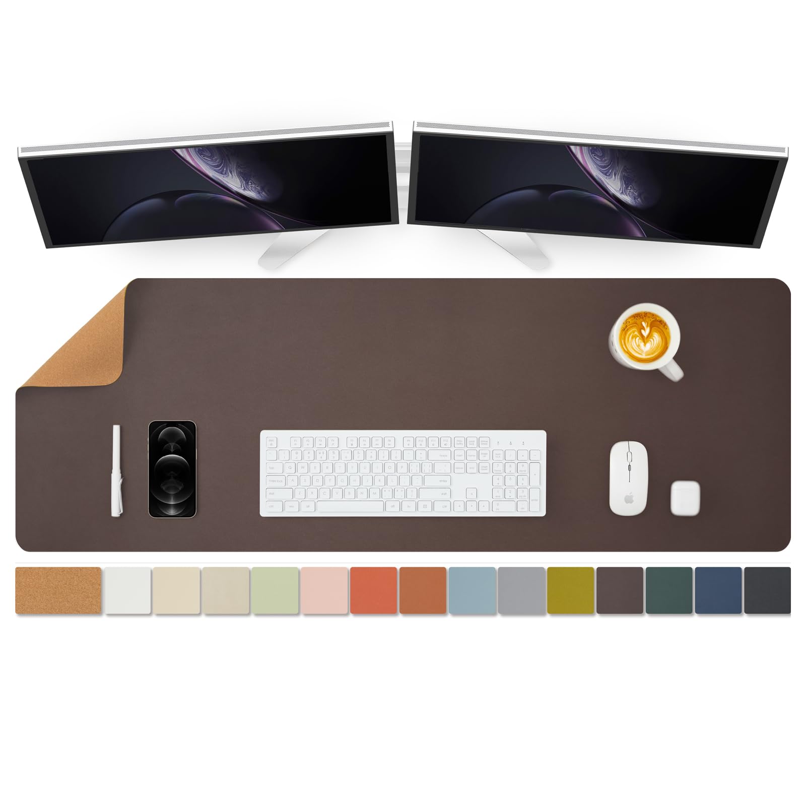 Large Cork Desk Mat - 47.2"x 17" Desk Pad for Office and Home - Ideal for Large Mouse Pad and Desk Mats on Top of Desks(Coffee)