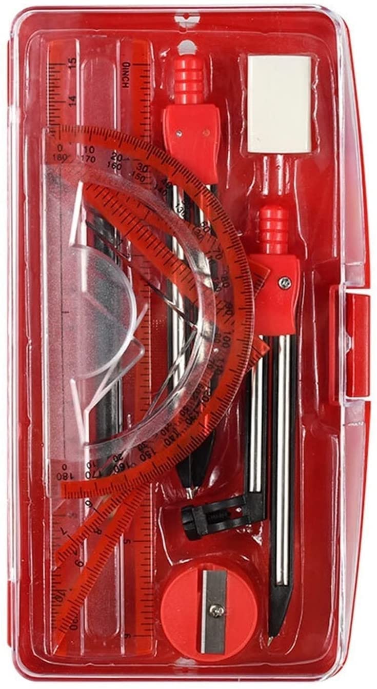 Set di bussole Bussola Professionale Goniometro di Precisione Portatile Disegno Triangolo Gomma Bussole Set Matematica Gomma Righello per Studenti Materiale Scolastico Set di Geometria (Color : B) (