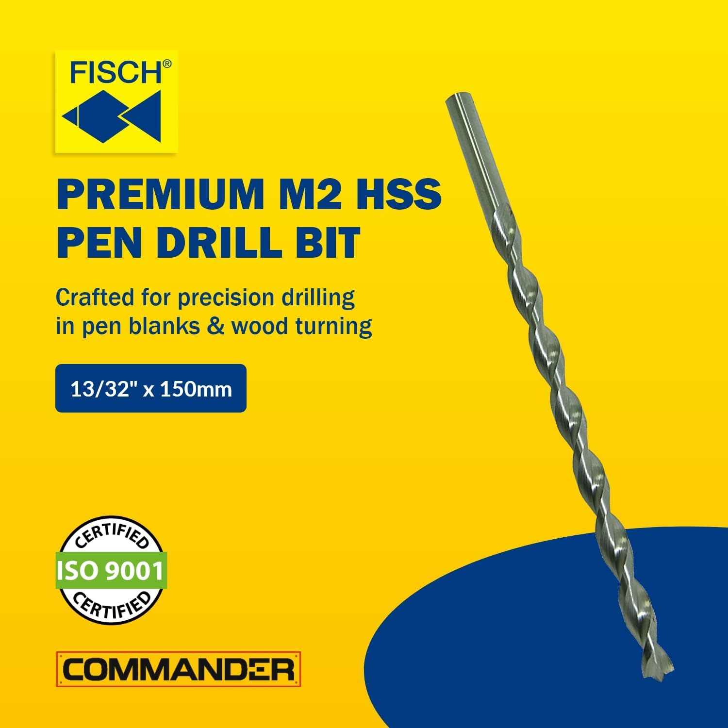 Fisch Pen Drill Bits (13/32" x 150mm) - Pen Maker Flutes for Wood Turning, Pen Blanks and Pen Making - Durable, Easy to Install, Guarantees Clean Entrance - FSN-322627 - Made from M2 HSS High Speed