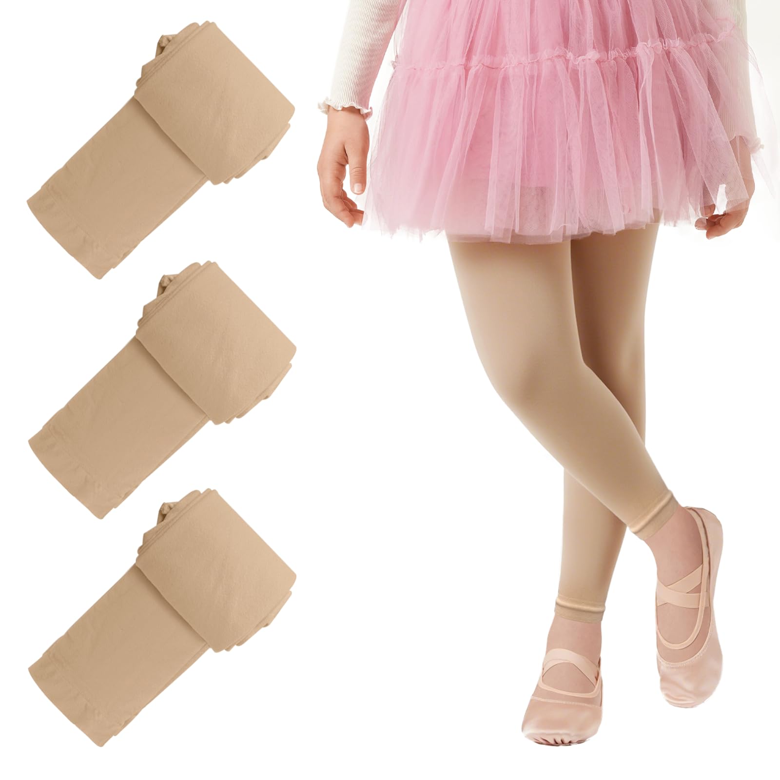 Lot de 3 paires de collants de danse sans pieds pour filles - Noir et rose