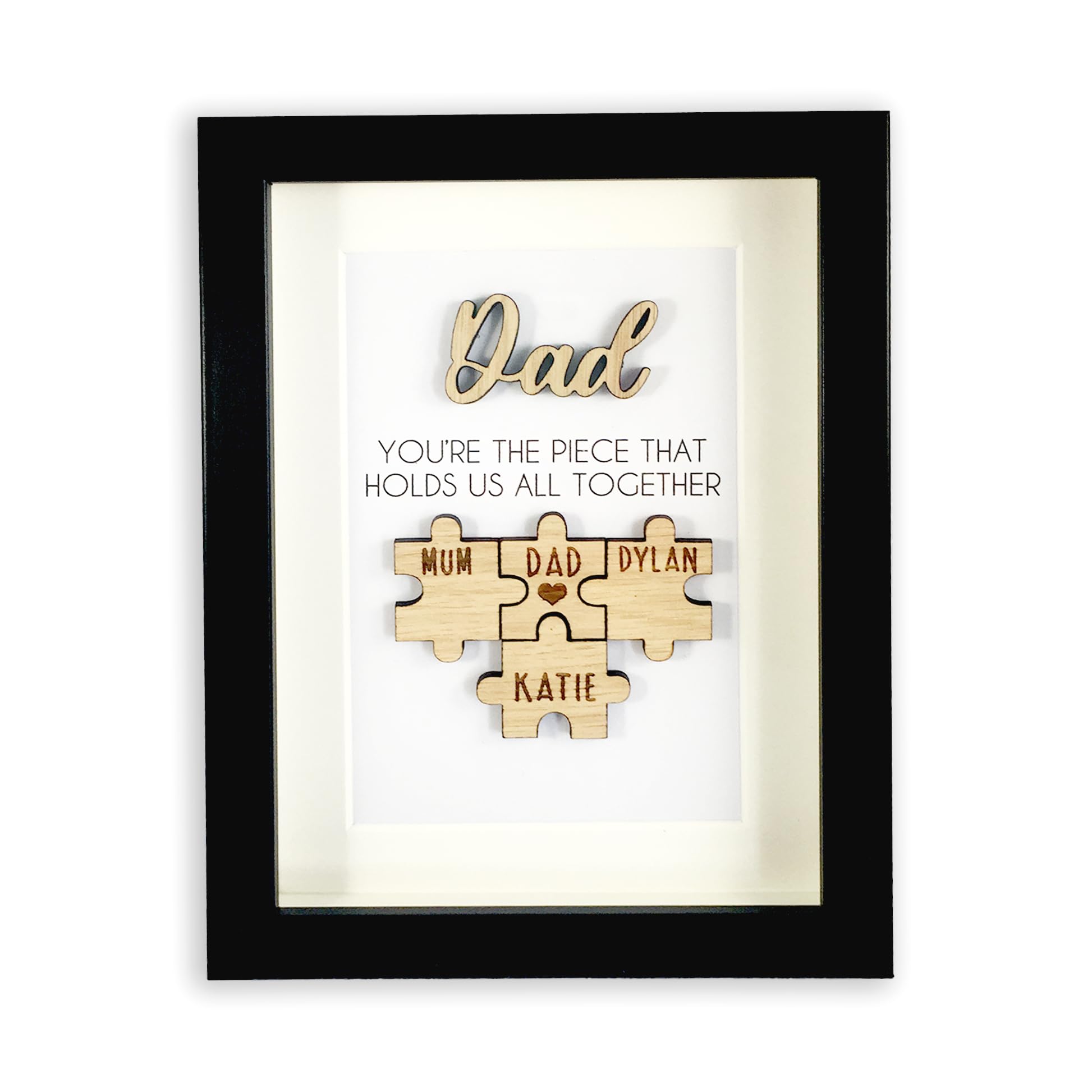 Fuzzy Cactus Personalised Family Dad Jigsaw Puzzle Frame, Oak Wooden Box Frame with Custom Names, Father's Day Gift