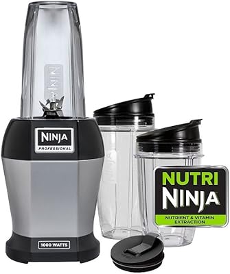Ninja BL455_30 Nutri Professional Personal Blender Bonus Set with 3-Sip & Seal Single Serves(12, 18, and 24 oz. Cups) & 75-Recipe Cookbook, Stainless Steel/Black