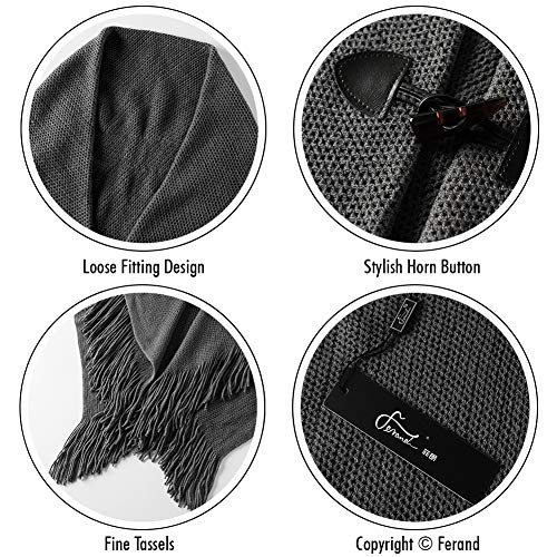 Ferand Shawl Wraps for Women – Toggle Closure, Elegant Fringe Shawl for Travel, Work, or Casual Outfits, Perfect for Fall Layering, Dark grey - Thumbnail 4