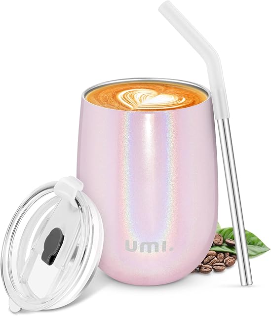 Amazon Brand - Umi Insulated Coffee Cups, Reusable Travel Mug with Lids and Straw, Stainless Steel Vacuum Double-Walled, Fits for Hot Cold Drinks, BPA Free, Travel Cups for Coffee Juice Milk 360ml