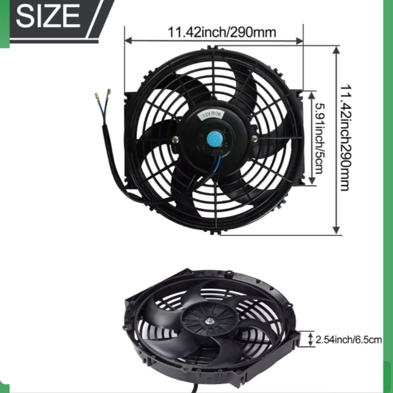 Ventola Universale Modifica Installazione Auto 2400 Giri/Min 290mm Di Raffreddamento Per Del Radiatore Per Da 10 Pollici 80 W 12 V/24 V Ventola Raffreddamento
